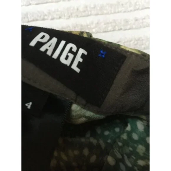 Paige Mid-Rise Women's Size 4 Brown Green Silk Animal Print Straight Leg Pants - Picture 6 of 10